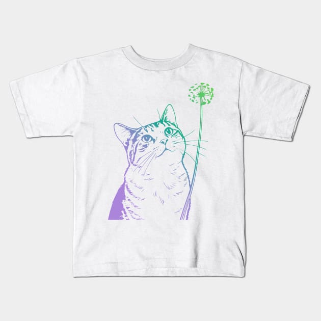 Cat Dandelion Flower adorable Kids T-Shirt by greatnessprint